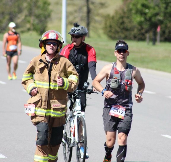 During the Calgary Marathon last month, Olds resident Noel D&#8217;arcy tried to break the world record for running in full firefighter gear. He wasn&#8217;t able to break