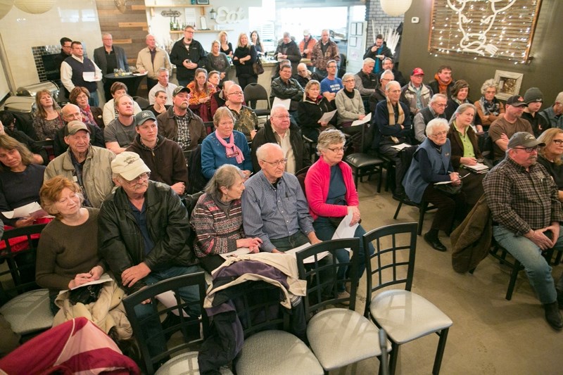 A packed house in the Grouchy Event Centre listens to candidates vying to become delegates to the Progressive Conservative leadership Convention, held March 18 in Calgary.