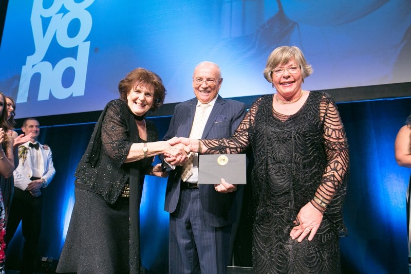 Lt.-Gov. Lois Mitchell congratulates David Werklund and Susan Norman after the couple were announced as 2017 Olds College Partner of the Year. They gave $16 million to the