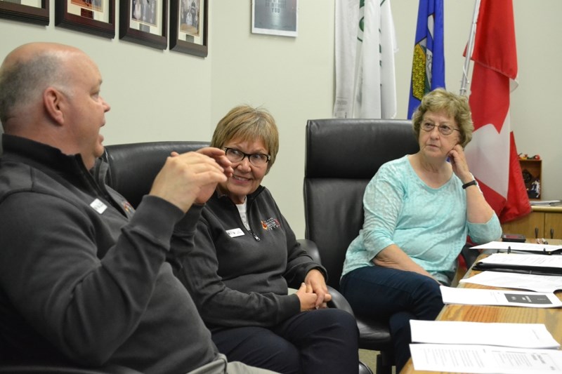 2019 Canada Winter Games CEO Scott Robinson, far left, makes a point during the delegation&#8217;s pitch to council. Looking on are the organizing committee&#8217;s chair,