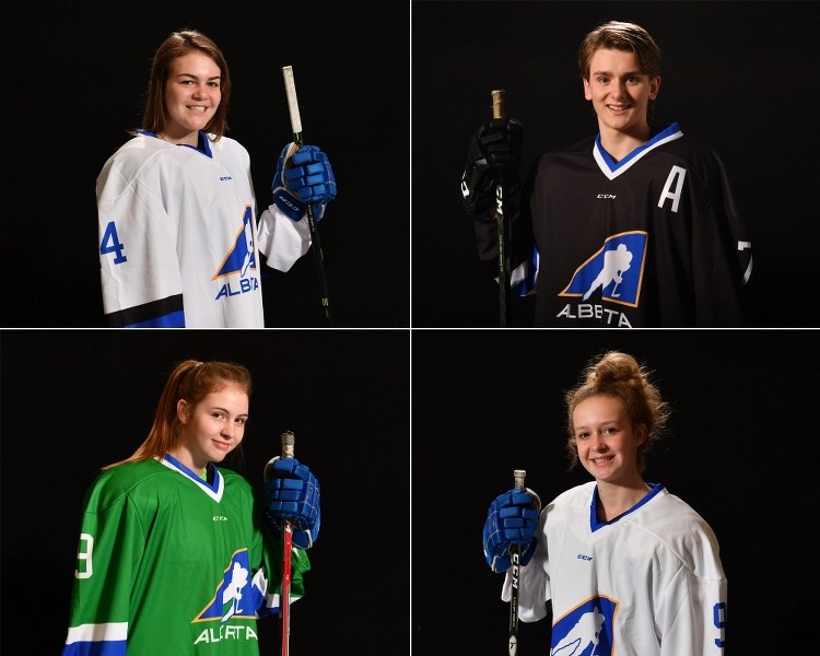 Dylan Norrie of Bowden (top left); Ronan Seely of Olds (top right); Emma Dixon of Olds (bottom right); Kallie Clouston of Olds (bottom left).