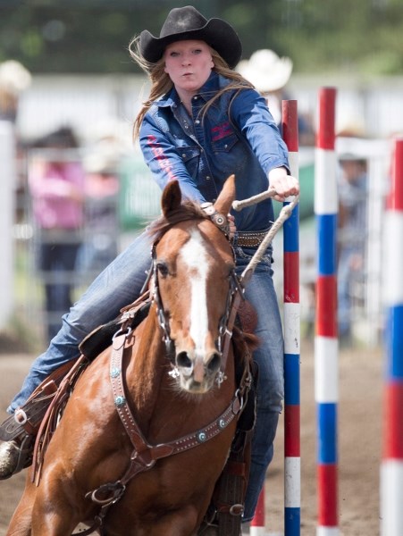 Erika Olsen competes in the poles event at the Alberta High School Rodeo Association provincial championships.