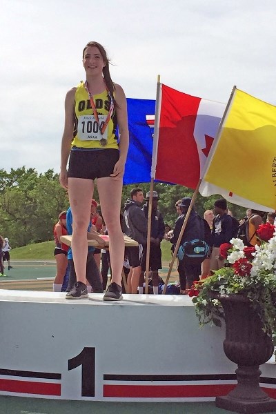 OHS senior Laura Klinck won two golds in long jump and triple jump at the ASAA provincial track and field championships in Edmonton.