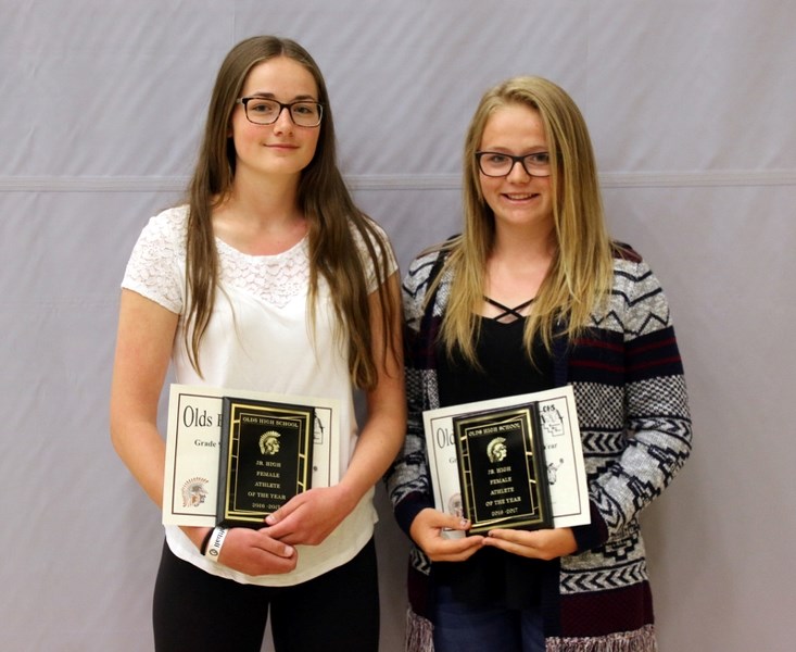 Junior Female Athlete of the Year, co-winners Lauren Mertens, left, and Madison Tyson.