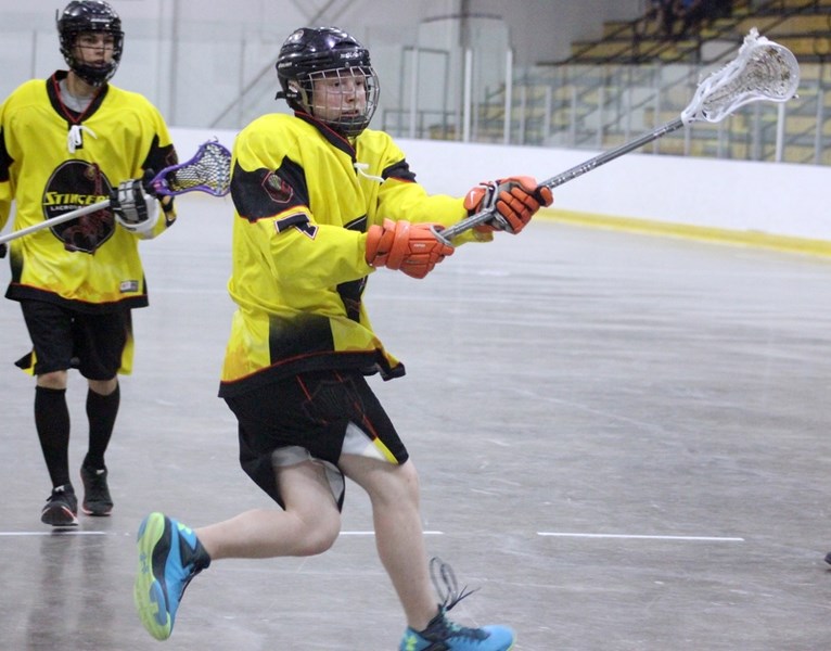 Olds&#8217; offence Braiden Smith takes a shot on net during the Stingers&#8217; final regular season game against the Brooks Drillers Sunday (June 25) at the Olds