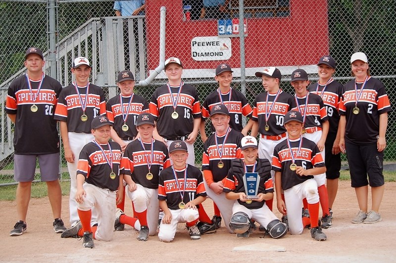 The Olds Spitfires defended their title, bringing home gold for a second year from the Pee Wee A Tier II provincial championship held July 21-23 in St. Albert. Front row,