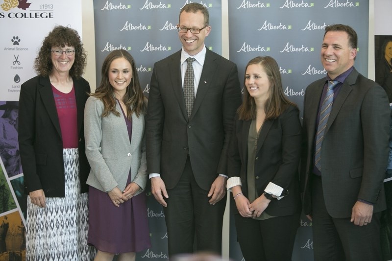 From left, Olds College (OC) board chair Leona Staples, OC Students Association president Cassidy Kirsch, Advanced Education minister Marlin Schmidt, student Krista Wilson