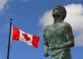 After Terry Fox ended his Marathon of Hope, due to illness, many statues were erected of him. Here is one. The annual Terry Fox Marathon of Hope to raise money for cancer