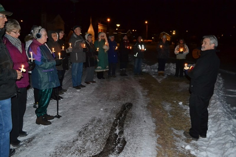 Pastor John Lentz addresses the crowd during an Olds and District Hospice Society Tree of Remembrance light-up ceremony.