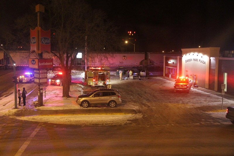 RCMP, Olds Fire Department and EMS were called to the scene of a collision between a truck and a train in Olds late Tuesday night.