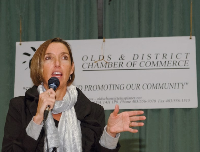 Olympic gold medalist Michelle Cameron-Coulter speaks at the Olds and District Chamber luncheon on Feb. 22, about the importance of perseverance, attitude and overcoming