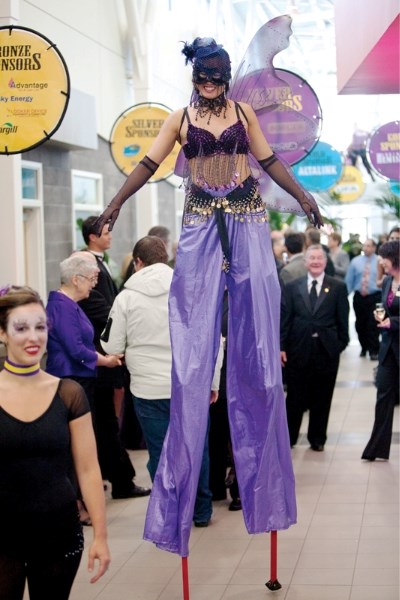 A circus performer makes her way through the RKC during the Cirque du Gala held last Friday evening.