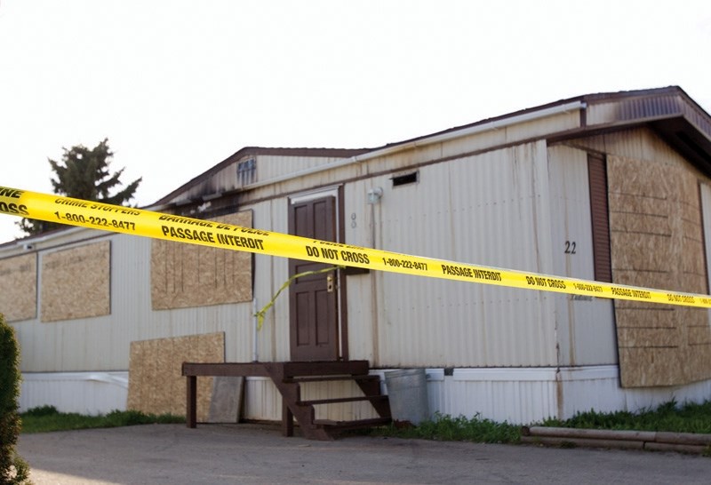 The scene of the Bowden mobile home fire that claime dtwo lives during the realy morning hours of May 13.