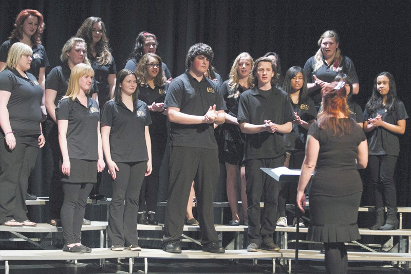 The Olds High School Choir performs &#8220;Aya Ngena&#8221; by Ruth Morris Gray during the Olds and District Kiwanis Music Festival Grand Concert at the TransCanada Theatre