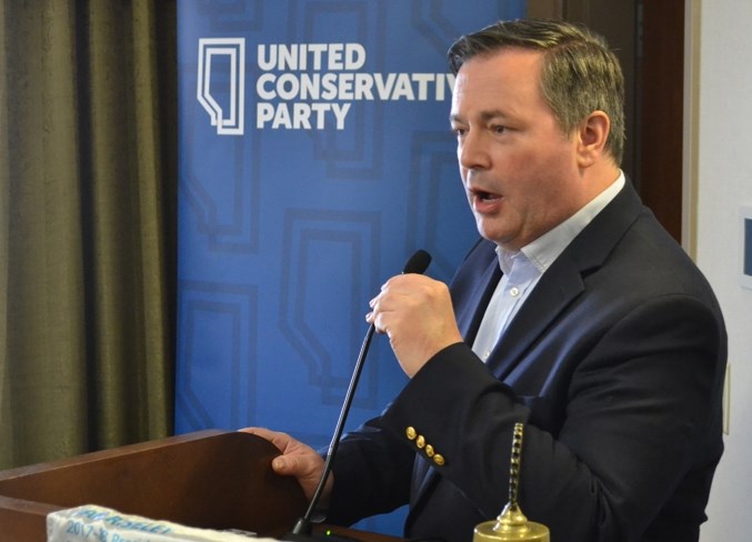 United Conservative Party Leader Jason Kenney addresses the crowd at a Rotary Club meeting in Olds.