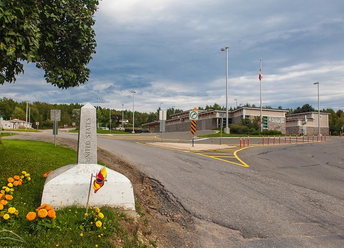 Border crossing between Fort Fairfield, Maine and Andover, New Brunswick. This is where the International Appalachian Trail crosses from the United States into Canada.