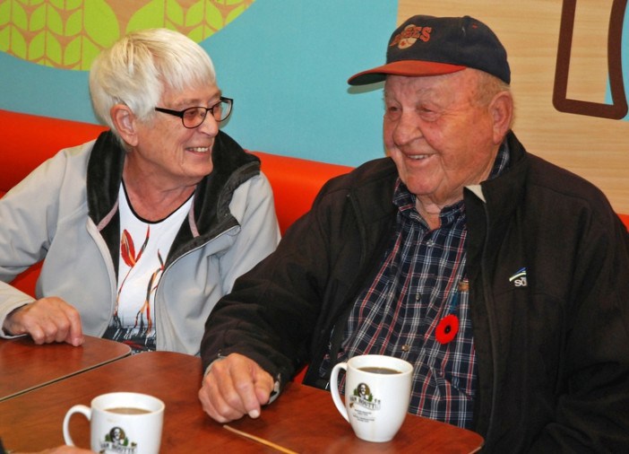 The late Myron Thompson shares a laugh with his wife Dot.