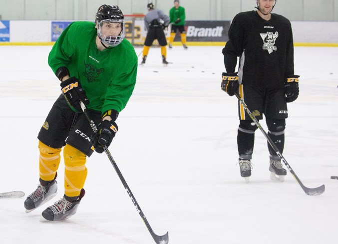 Olds Grizzlys defenceman Noah Kiemel at a team practice at the Olds Sportsplex.