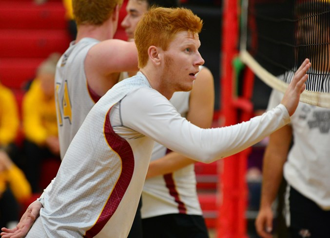 Olds College Broncos volleyball player Haiden Hurtig gets ready for the ball.