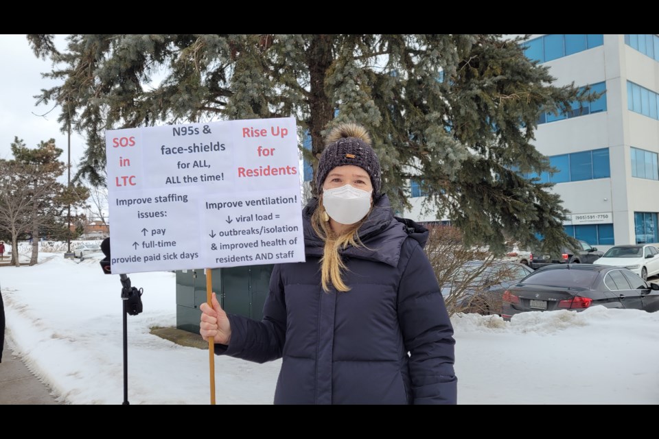 Aurora resident MaryJo Nabuurs led a protest demanding changes for LTC homes 