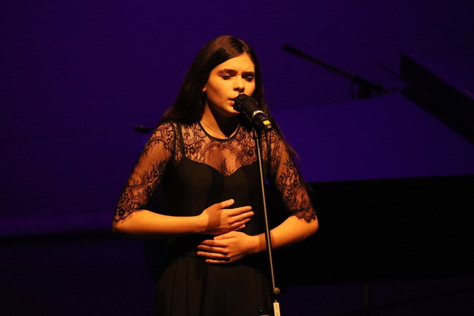 Fifteen-year-old Isabella Tomaso,  singing a Puccini aria here, received standing ovations at the grand opening event for the New Roads Performing Arts Centre Friday, Oct. 1.  Greg King for NewmarketToday