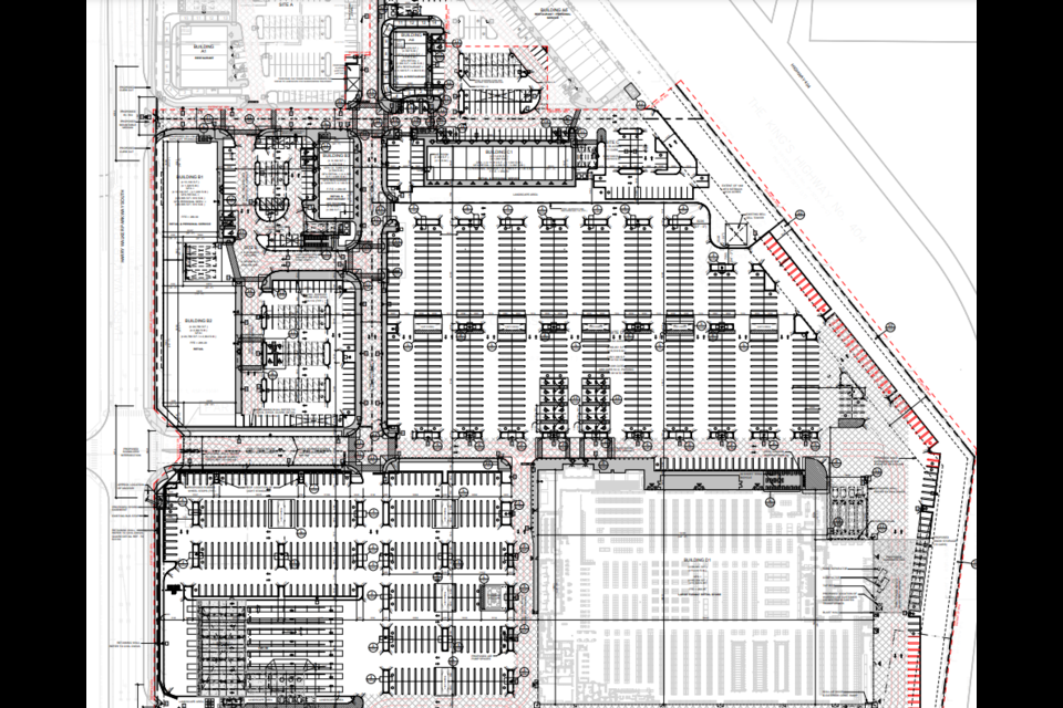 A site plan for a new Costco development underway on Harry Walker Parkway South. 