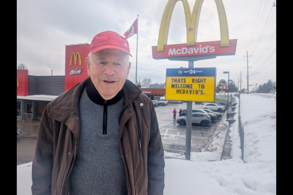 McDonald's Davis Drive franchise owner Peter Miller stands next to the new sign to his restaurant at  at 1100 Davis Dr. celebrating local hockey star Connor McDavid. 