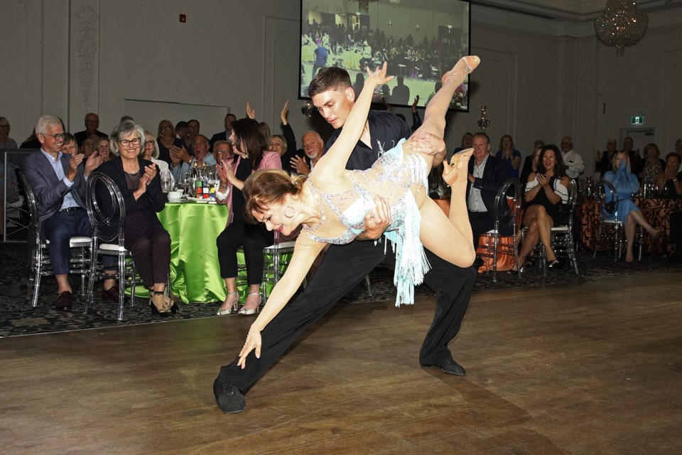 The final pose in winner Pegi Reininger's performance to Miami Sound Machine's Conga at the Newmarket/Aurora Dancing with Easter Seals Stars last night at the Royal Venetian.  Greg King for NewmarketToday