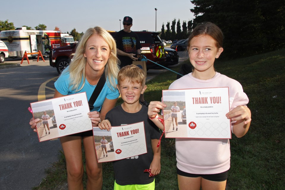 Ashlee Kaufman and her kids, Lincoln and Aria, were among the first to finish at the annual Terry Fox Run in Newmarket this morning.