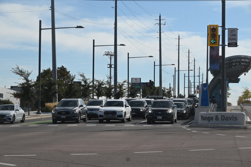 Traffic at the Yonge Street and Davis Drive intersection.