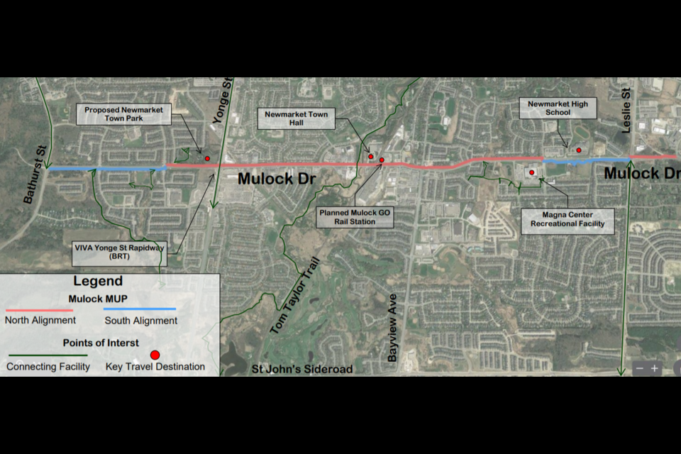 A map for the final alignment moving ahead for Newmarket's Mulock Multi-Use Path. 