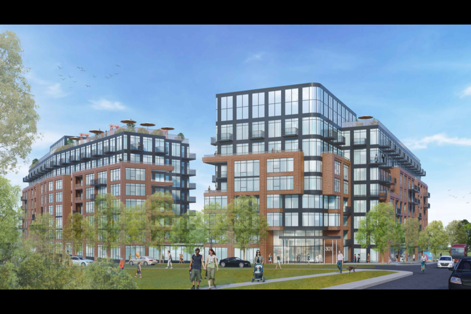 A conceptual drawing for a new apartment complex proposed at 301 Mulock Dr.