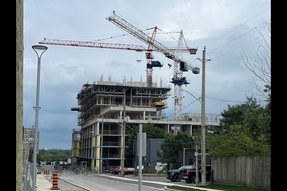 Construction cranes fill the sky above Deerfield Road.