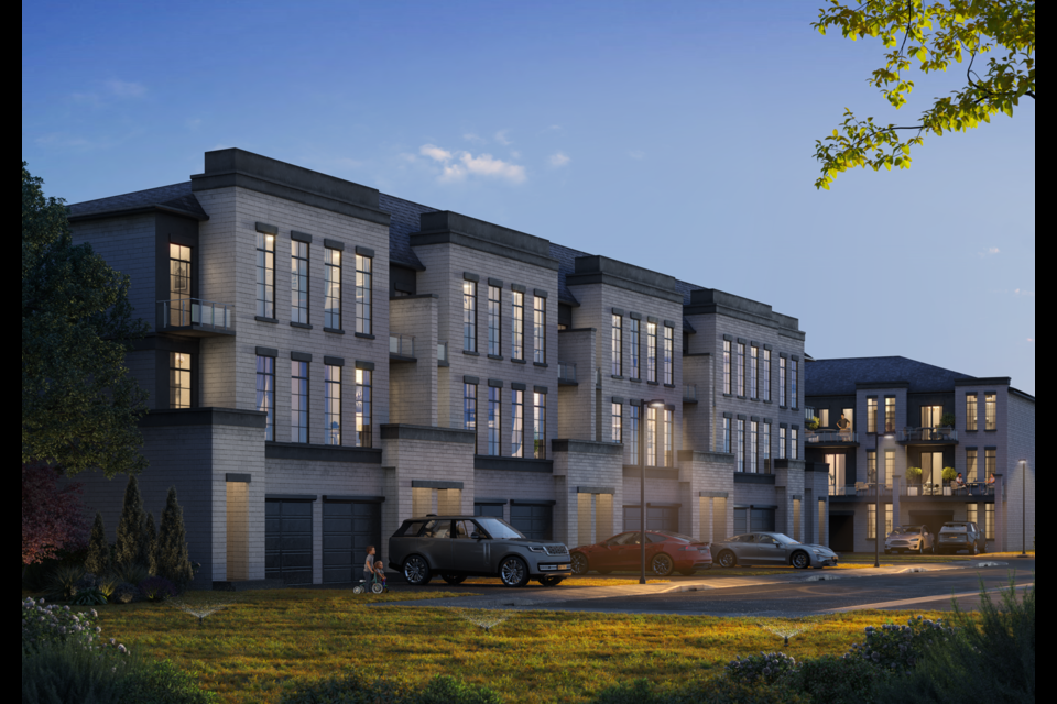 A rendering of a proposed townhome development at the corner of Davis Drive and Hamilton Drive. 