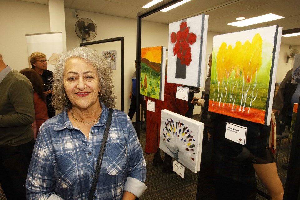 Afsar Ashrafi contributed four paintings to the Senior Iranian Multicultural Association art exhibition that launched Sunday at Newmarket Public Library, and continues to March 25.