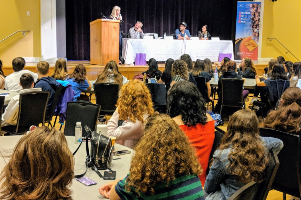 York Region District School Board high school students attend a panel discussion with theatre and media experts to learn more about careers in the field.