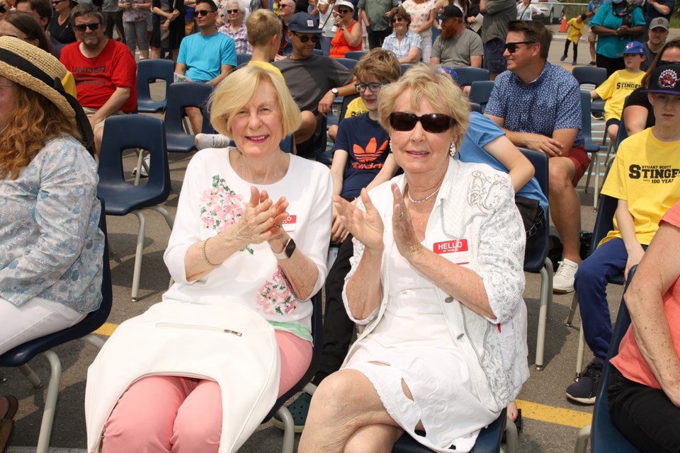 Clap your hands if you were a student at Stuart Scott more than 60 years ago: Ann Campbell and Heather Burling attended the 100th anniversary celebration for the oldest remaining public school in Newmarket.  Greg King for NewmarketToday