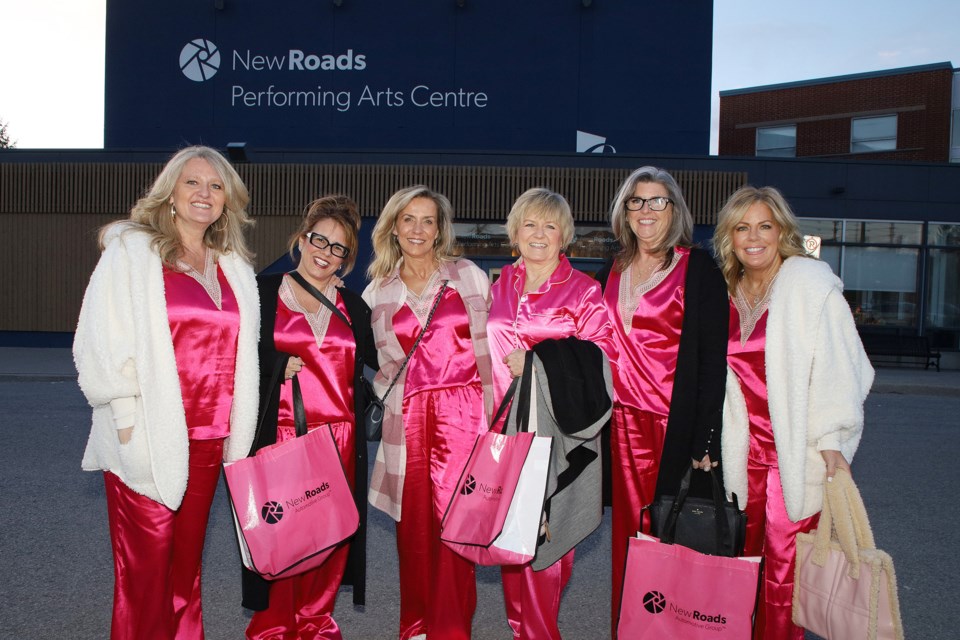 Juliane Goyette, Andrea Peterson, Lisa Dracup, Louise Dier, Lisa Feuz, and Mary-Ann Dowdell at the NewsRoads PJ-themed Girls Night Out in support of Girls Inc. and in celebration of International Women's Day. The evening got off to a "hot" start when the performing arts centre was evacuated when a fire alarm was set off.