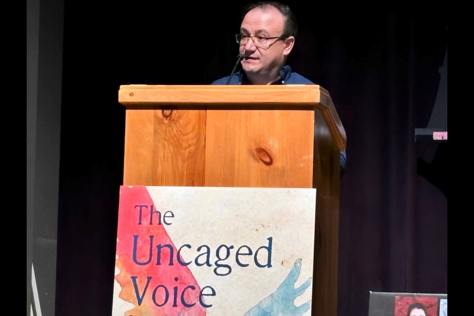 Pedro Restrepo said he was forced into exile after his father was killed, at The Uncaged Voice - Stories by Writers in Exile event at Old Town Hall on June 18.