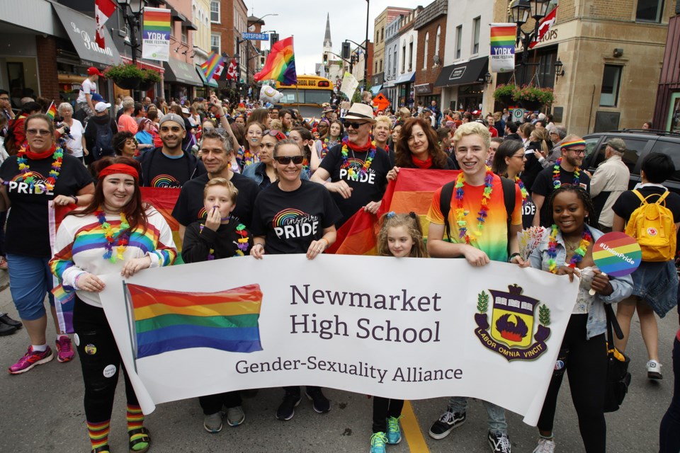 The students at Newmarket High back their LGBTQ friends at Saturday's York Pride parade on Main Street Newmarket.  Greg King for NewmarketToday