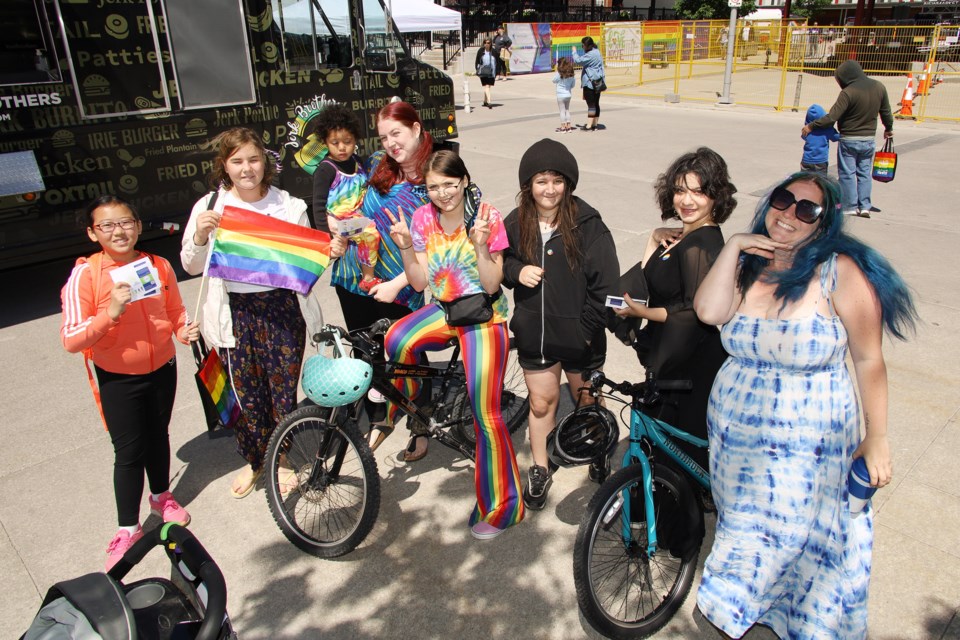 Claire Rice with some of her music theatre students at the Pride festival at Newmarket's Riverwalk Commons Saturday, June 18.  Greg King for NewmarketToday