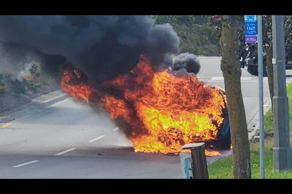 Sam Saberi, owner of Tina’s Grill at 330 McClellan Way in Aurora, said this vehicle fire occurred in front of his business at about 2:30 p.m. Wednesday.