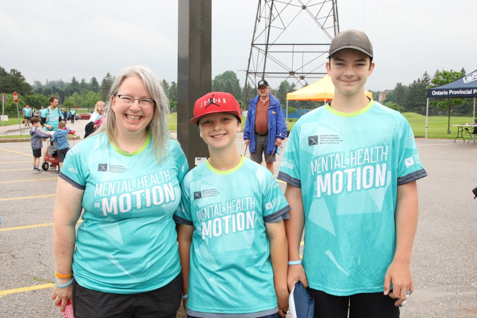 Prolific Canadian Mental Health Association fundraiser Judy Brunton, with sons Jacob and Charles, takes part in Mental Health in Motion in Newmarket on Sunday, June 12 at Ray Twinney Recreation Complex.  Greg King for NewmarketToday