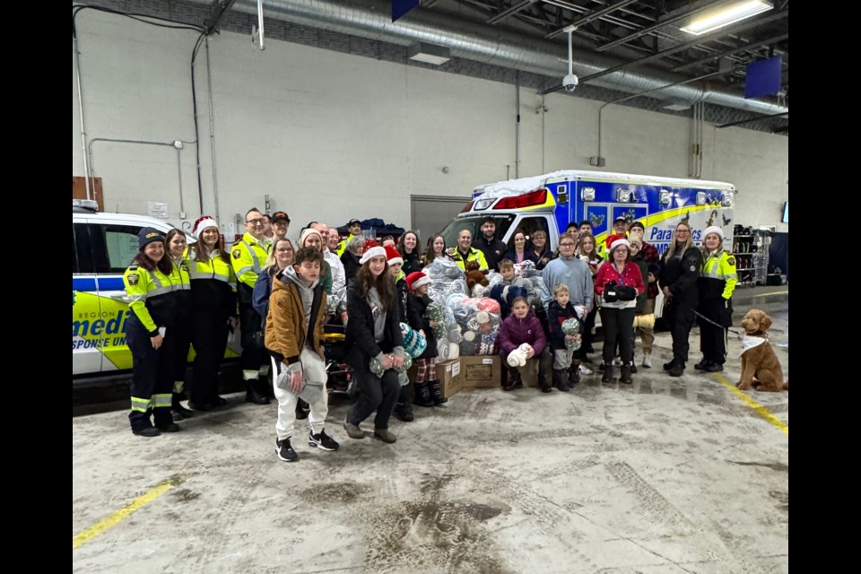 York Region pramedics gather for their annual nanny blanket drive.