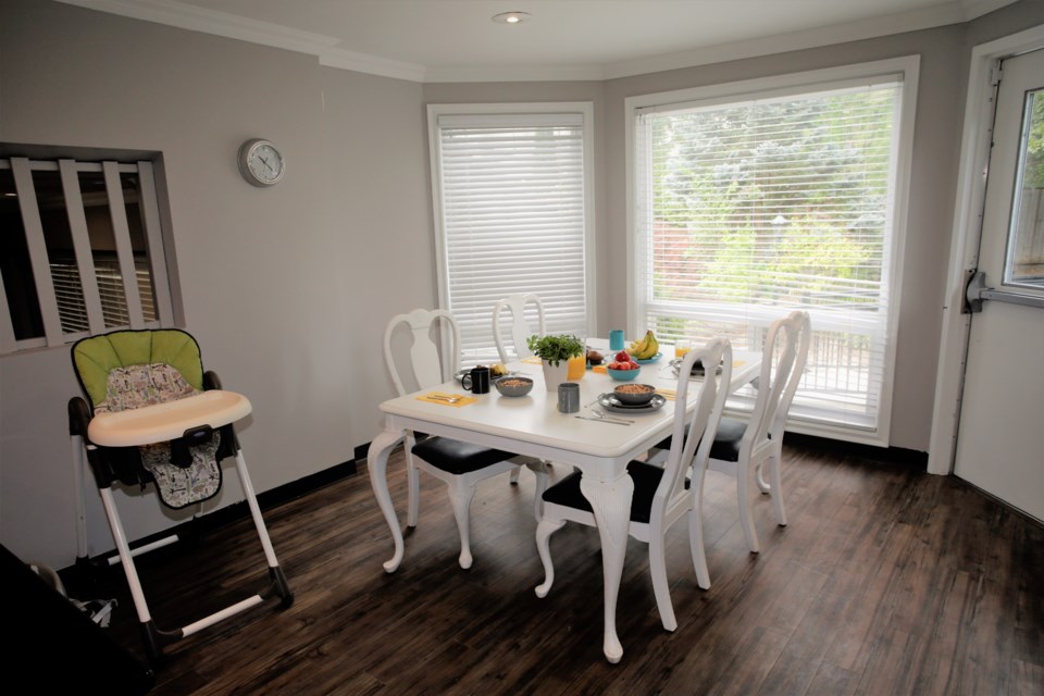 The renovated kitchen at Yellow Brick House's Markham emergency shelter. 