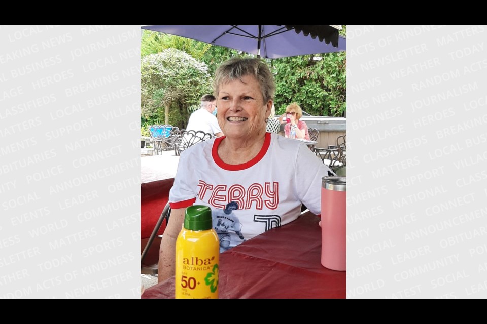 Mary Ann Slattery in a Terry Fox t-shirt. Donations are being collected for the Terry Fox Foundation in her honour. 