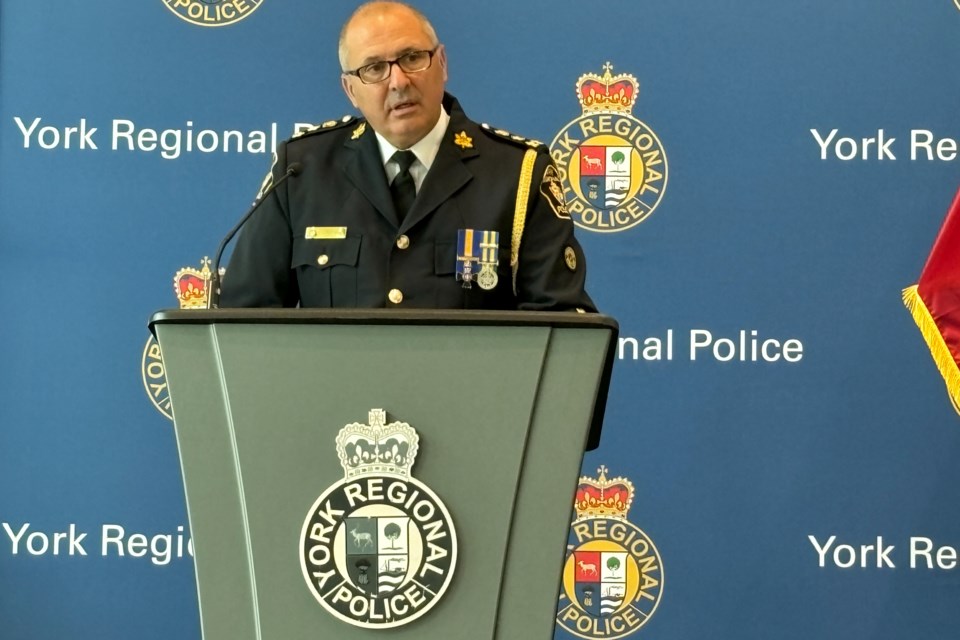 York Regional Police Chief Jim MacSween addressed the media at a news conference at police headquarters in Aurora on Aug. 27.