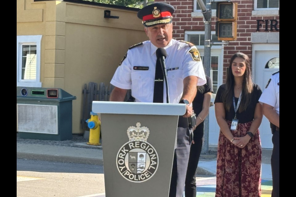 York Regional Police Chief Jim MacSween discussed details of a police and school protocol at a news conference at the Community Safety Village in Whitchurch-Stouffville on Sept. 19.