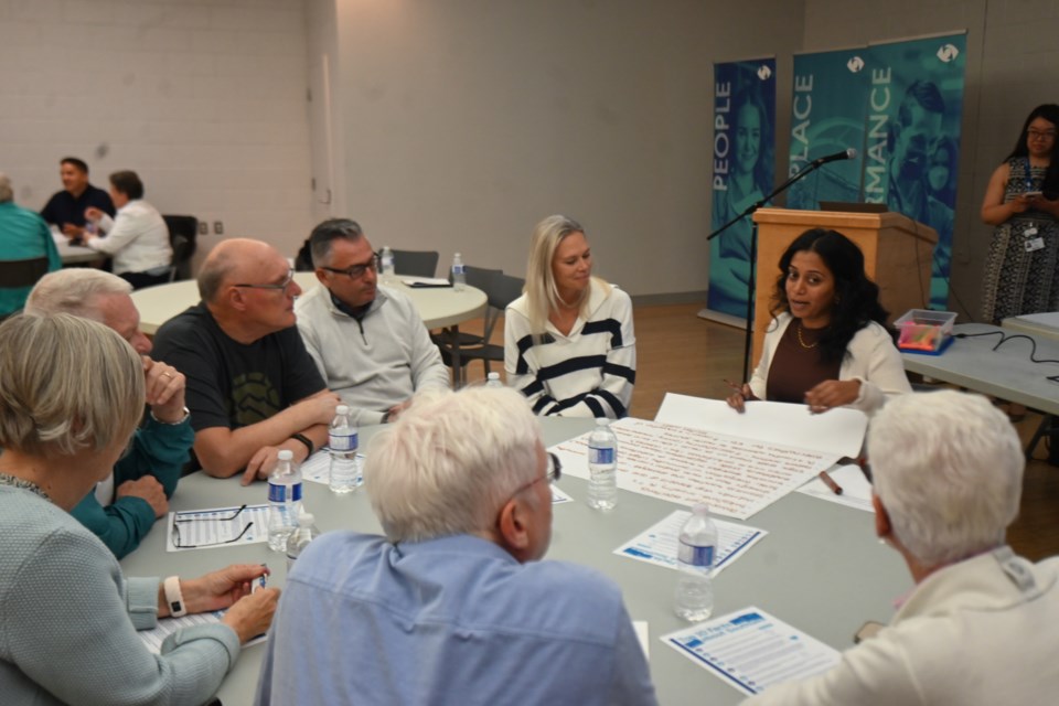 Southlake project manager Elil Sarabanapavan leads one of the breakout discussions at a community consultation session for a new Southlake strategy May 28.