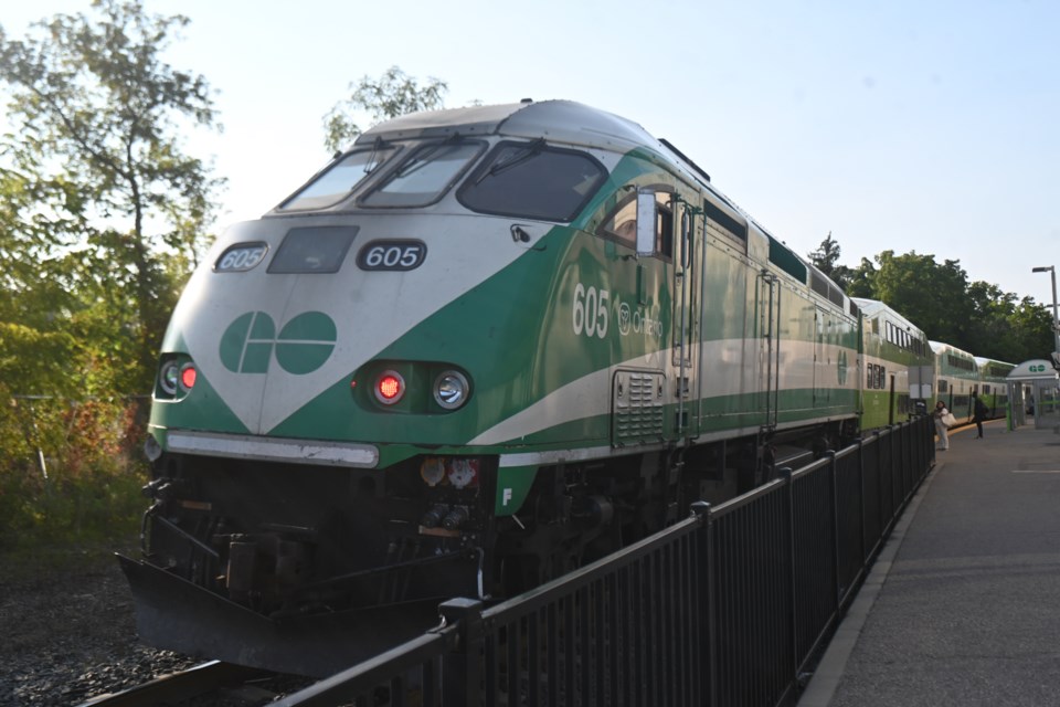 The GO Train pulls into the Newmarket station. 